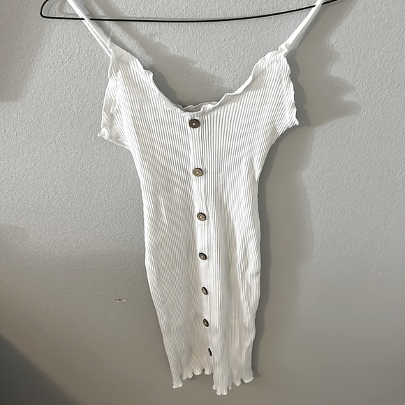 white summer button-up corduroy ribbed mini midi dress sz. medium - Picture 2 of 4